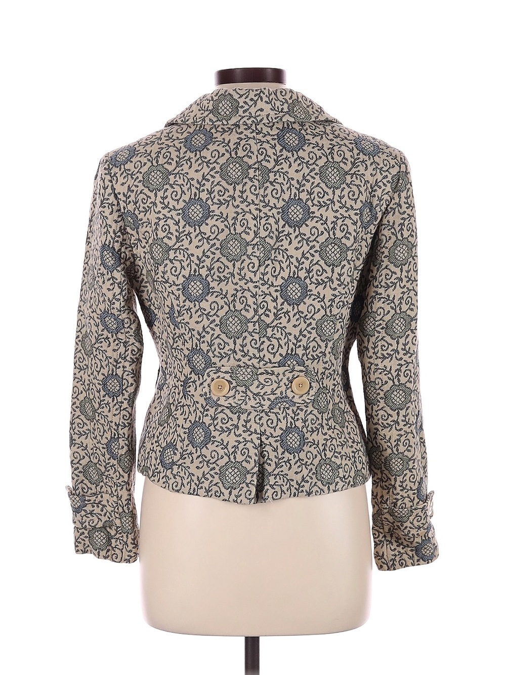 Ann Taylor Loft Ivory Blue Paisley Wool Collared Blazer - Picture 2 of 8